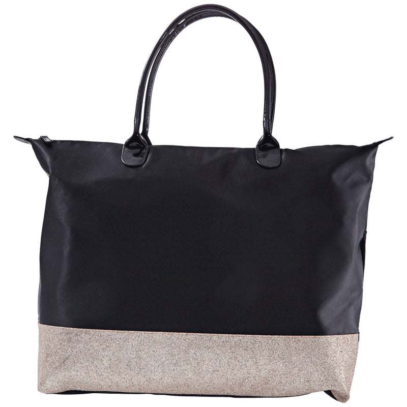 Holiday Hair Care Tote Black Satin with Rose Gold Glitter
